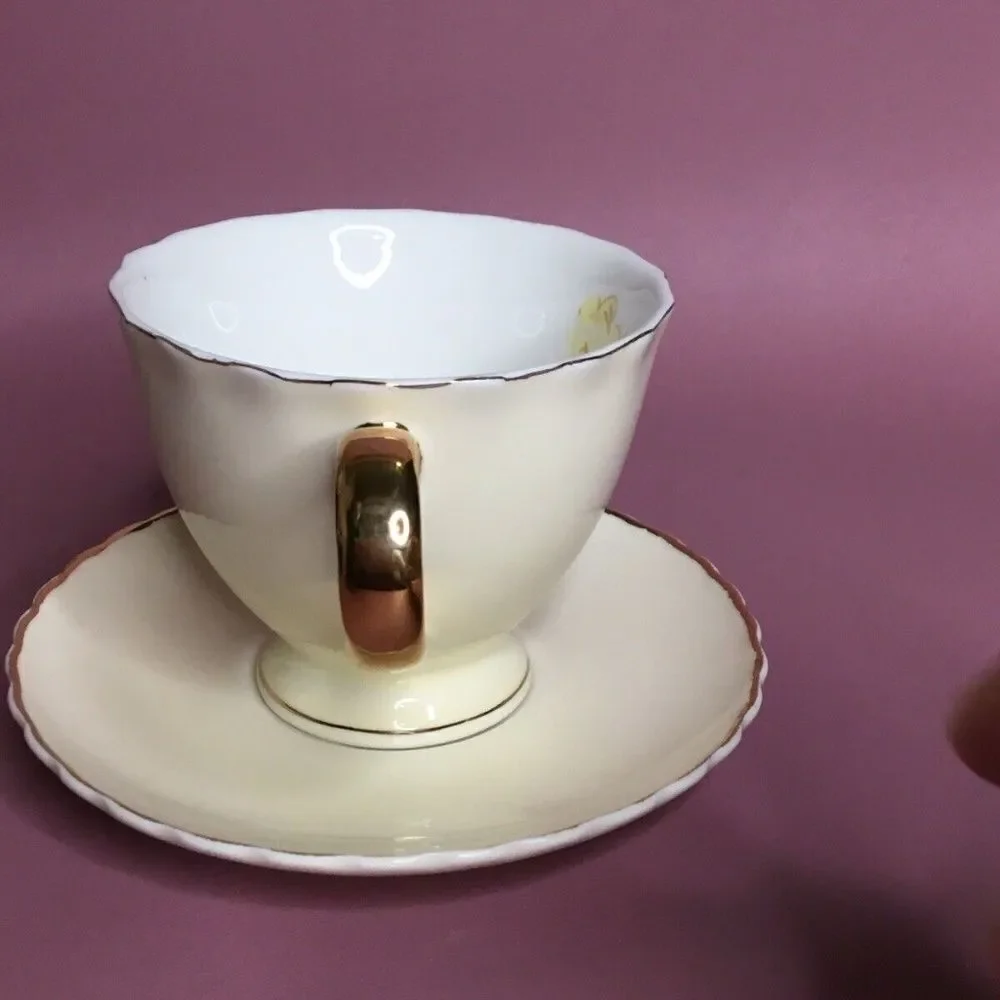 NWOB Jusalpha Light Yellow Rose Bone China Tea Coffee‎ & Saucer Cup  Set